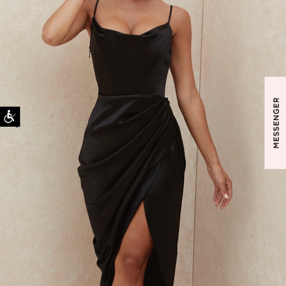 House of CB Reva Black Satin Dress